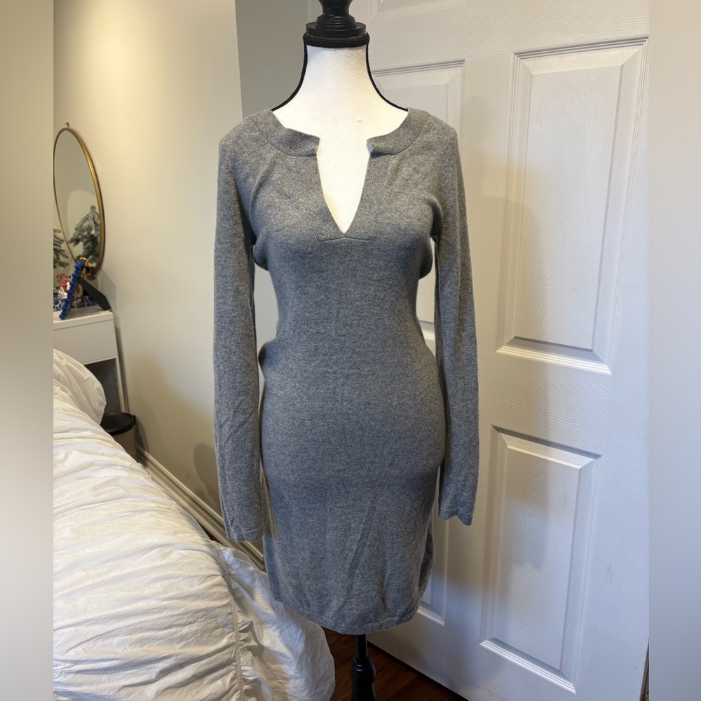 Theory 100% Cashmere Sweater Dress Small Gray Long Sleeve